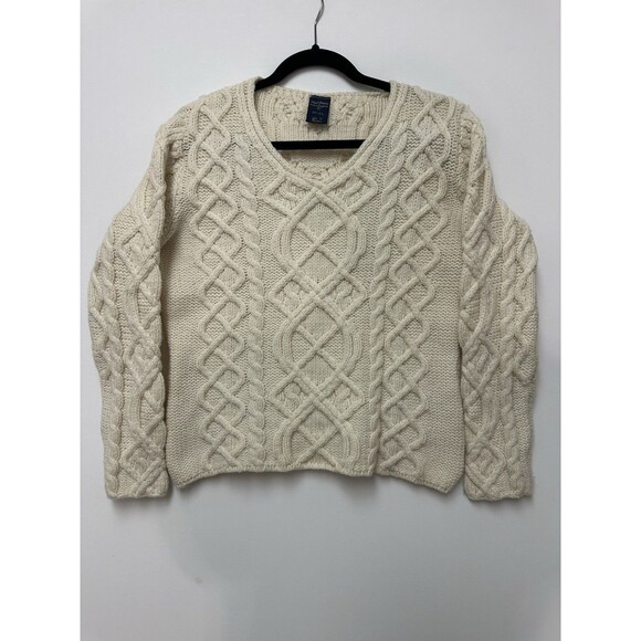 Paul James Cable Knit Sweater Women’s Small Cream V-Neck Wool Made in England - Picture 1 of 11